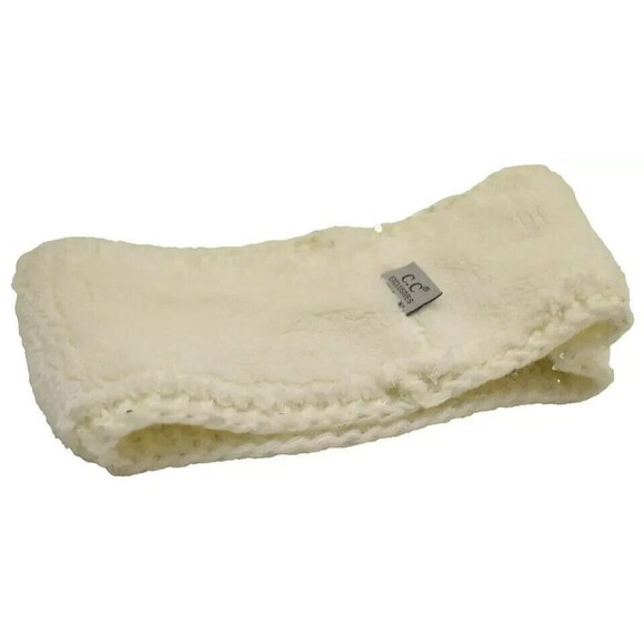 C C Women's Fleece Lined Sequin Embellished Knit Headband Ear Wrap Ivory - Picture 3 of 7